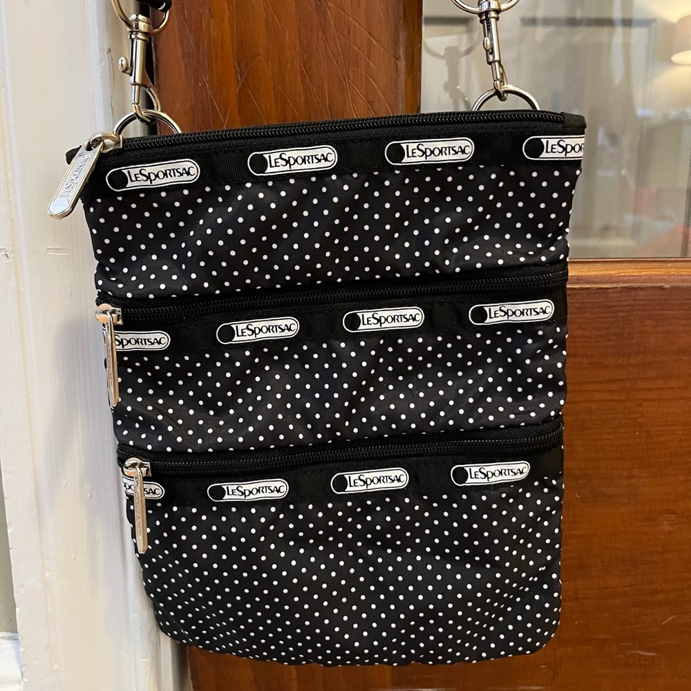 LeSportsac Black and White Polka Dot Crossbody Bag